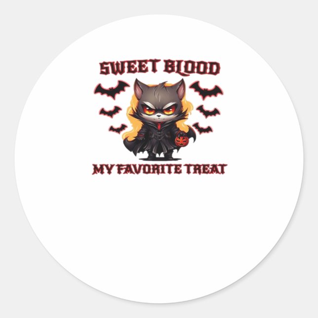 Angry Vampire Cat Craves Sweet Halloween Blood Ove Classic Round Sticker (Front)