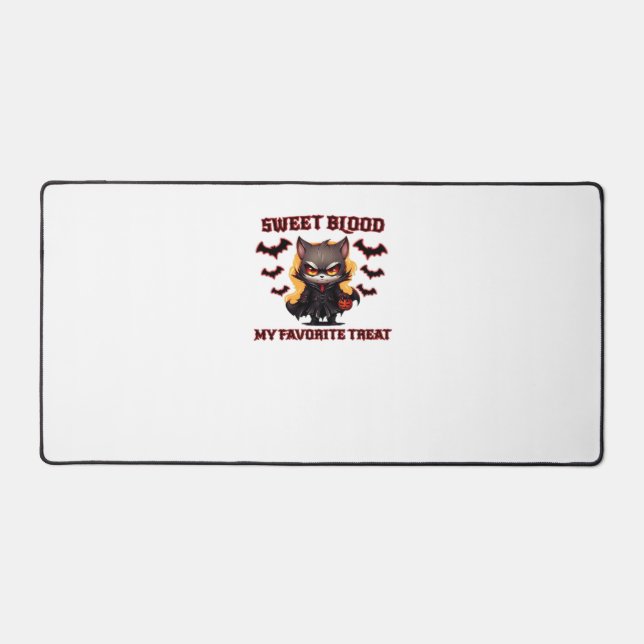 Angry Vampire Cat Craves Sweet Halloween Blood Ove Desk Mat (Front)