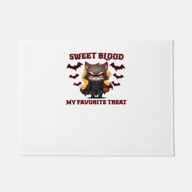 Angry Vampire Cat Craves Sweet Halloween Blood Ove Doormat (Front)