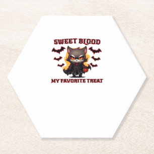 Angry Vampire Cat Craves Sweet Halloween Blood Ove Paper Coaster