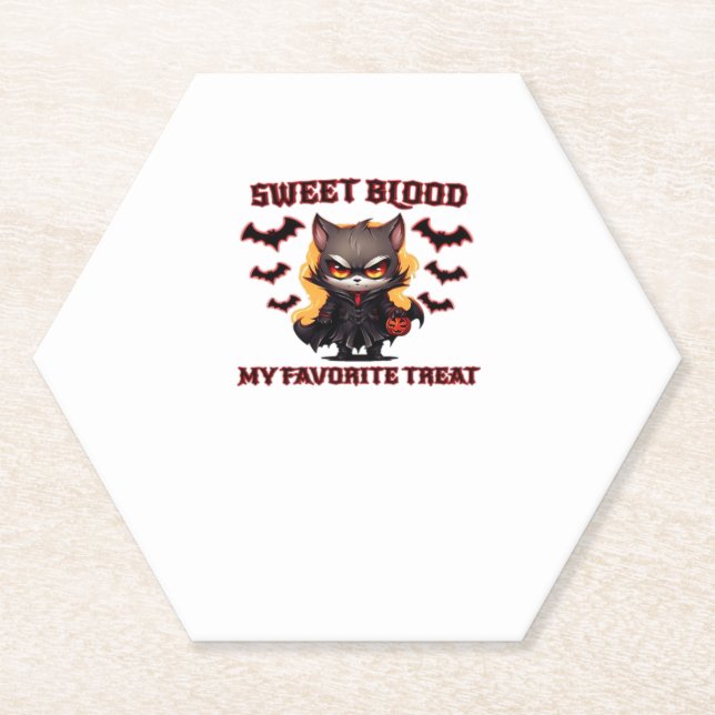Angry Vampire Cat Craves Sweet Halloween Blood Ove Paper Coaster (Front)