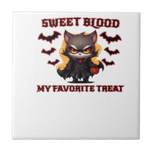 Angry Vampire Cat Craves Sweet Halloween Blood Ove Tile