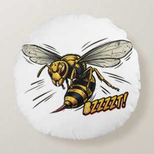 Angry Wasp BZZZT Comic Book Art Round Cushion