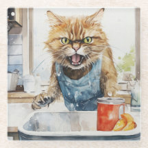 ANGRY WATERCOLOR ORANGE TABBY IN KITCHEN