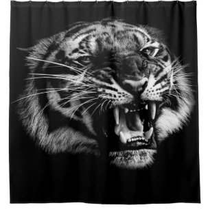 angry wild tiger head in real life shower curtain