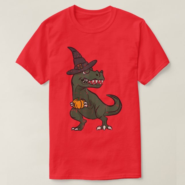 Angry Witch T-Rex Dino Pumpkin Costume Funny Hallo T-Shirt (Design Front)