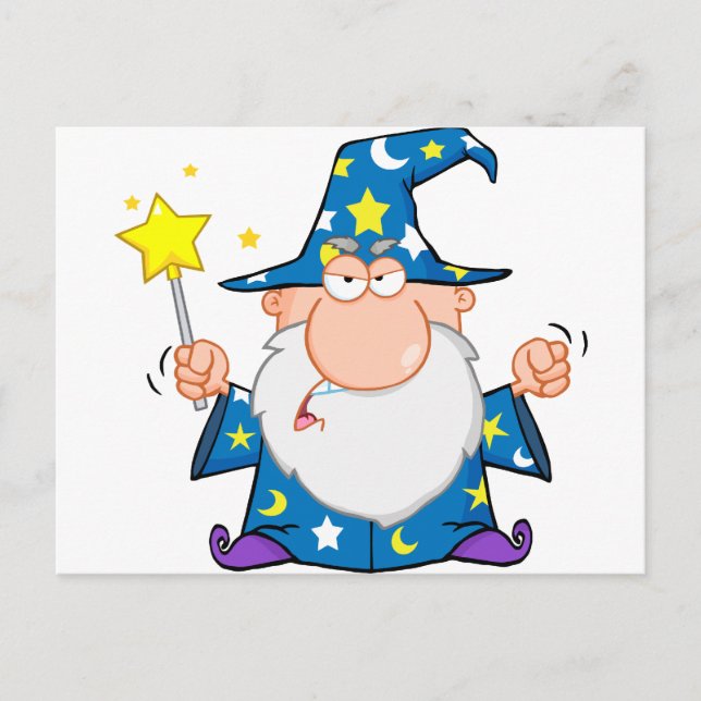 Angry Wizard Waving With Magic Wand Postcard (Front)