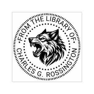 Angry Wolf Head Baring Teeth Library Book Name #2 Self-inking Stamp