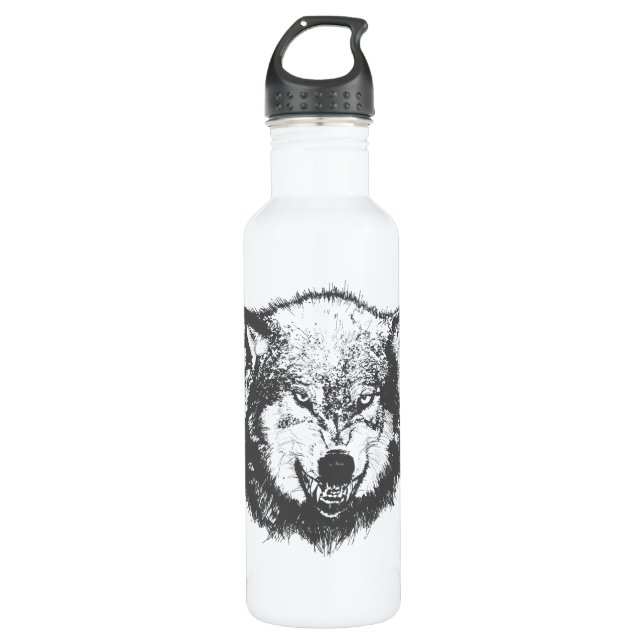 Angry Wolf in Black 710 Ml Water Bottle (Front)