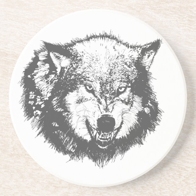 Angry Wolf in Black Coaster (Front)