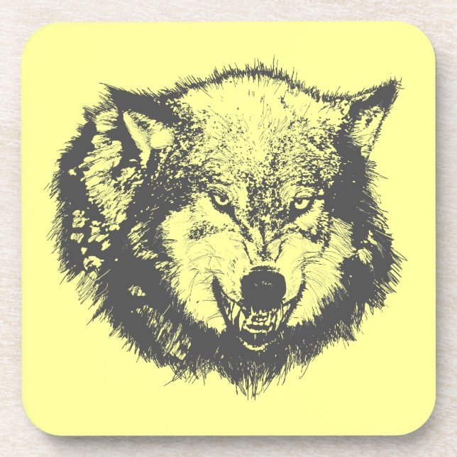 Angry Wolf in Black Coaster (Front)