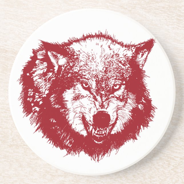 Angry Wolf in Red Coaster (Front)
