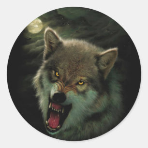 Angry Wolf painting Classic Round Sticker