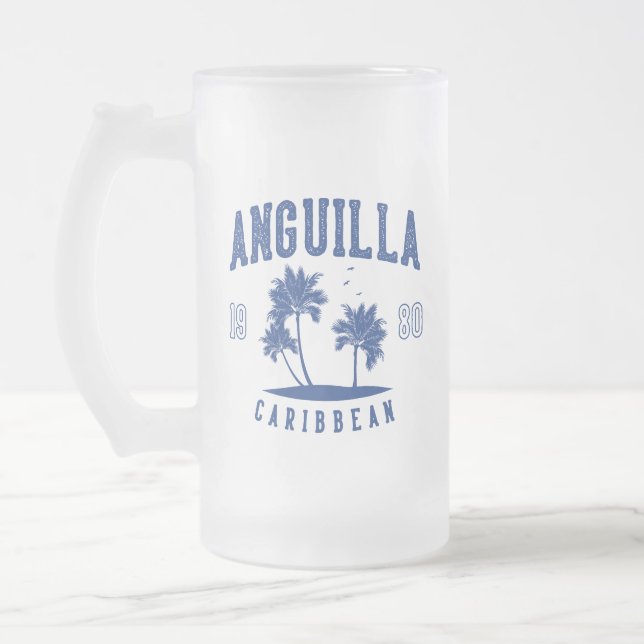 Anguilla Caribbean Palm Tree 1980 Frosted Glass Beer Mug (Left)