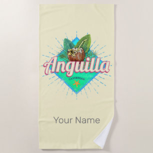 Anguilla Caribbean Retro Vacation Vintage Island Beach Towel