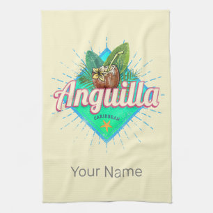Anguilla Caribbean Retro Vacation Vintage Island Tea Towel