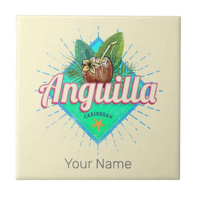 Anguilla Caribbean Retro Vacation Vintage Island Tile (Front)
