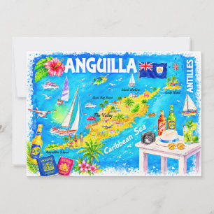 Anguilla Caribbean Watercolor Map Postcard