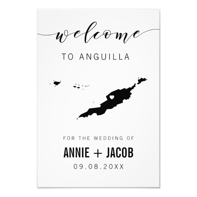 Anguilla Map Wedding Welcome Sign,  Photo Print (Front)