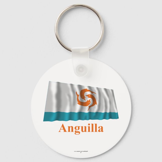 Anguilla Waving Local Flag with Name Key Ring (Front)