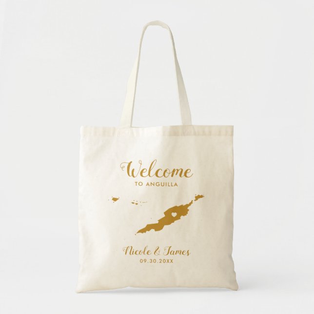 Anguilla Wedding Welcome Bag, Gold Tote Bag (Front)