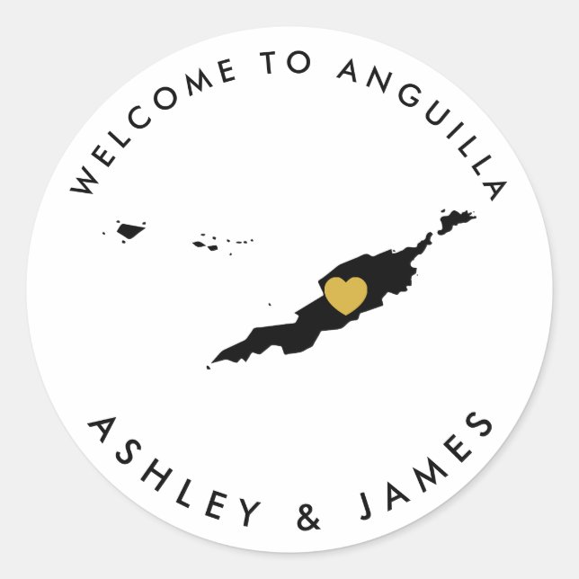 Anguilla Wedding Welcome Sticker Tag Gold & Black (Front)
