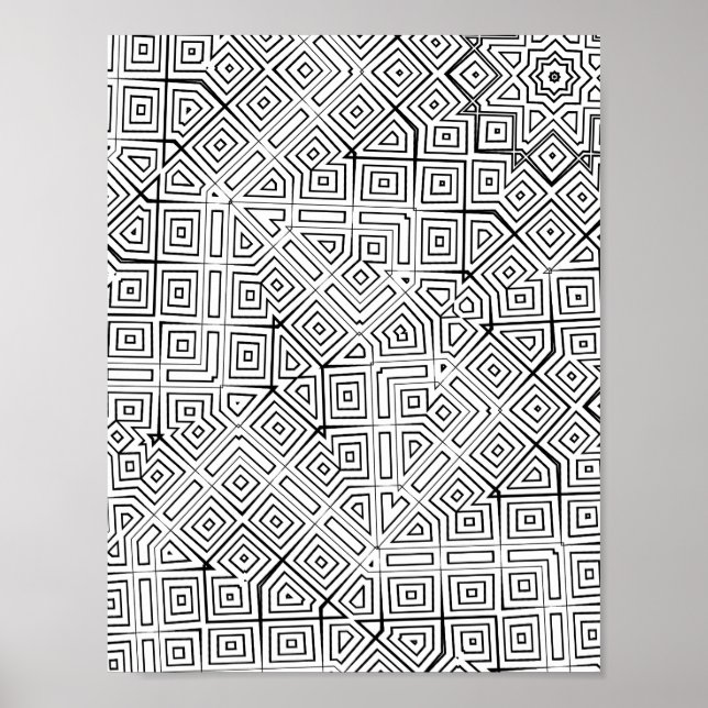 Angular Maze Grid Colouring Page Pattern Design Poster (Front)