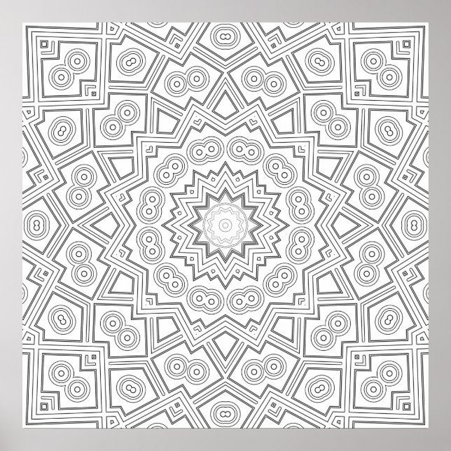 Angular Starburst Mandala Pattern Colouring Art Poster (Front)