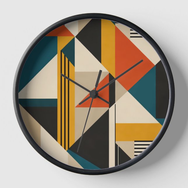 Angular Teal Orange Geometric Modernist Abstract Clock (Front)