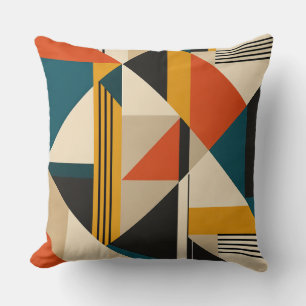 Angular Teal Orange Geometric Modernist Abstract Cushion