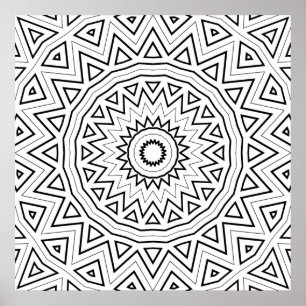 Angular Triangle Burst Mandala Pattern Art Page Poster