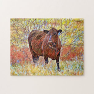 Angus Cow Art Farm Colorful Puzzle