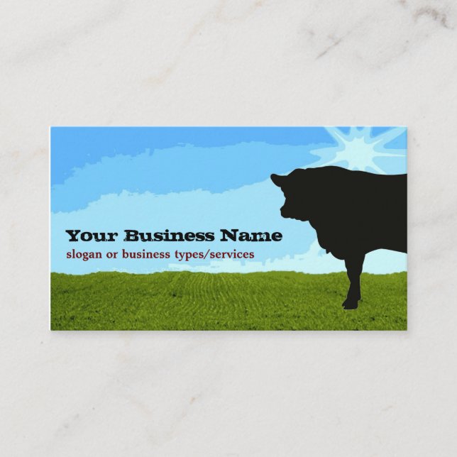 Angus Cow Silhouette Business Card Template (Front)