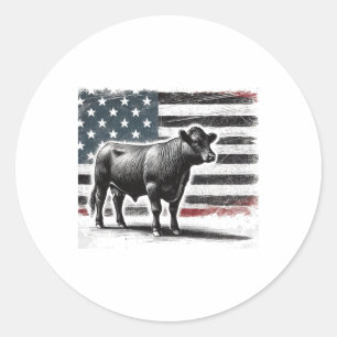 Angus Rancher Usa American Flag Cow  Classic Round Sticker