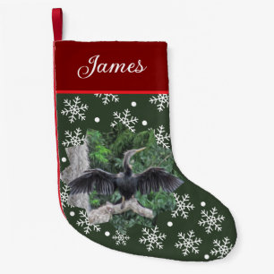 Anhinga Bird with Snowflakes Small Christmas Stocking