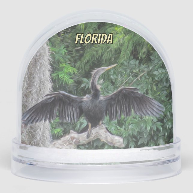 Anhinga in the Sun – Florida Wetlands Oil Painting Snowglobe (Front)