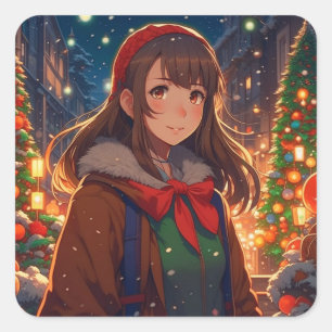 Ani-mazing Christmas Winter Night Square Sticker