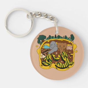 Aniaml go to school by bus graffiiti key ring