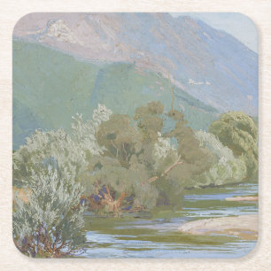 Aniene River Breathtaking Art Nouveau Landscape Square Paper Coaster