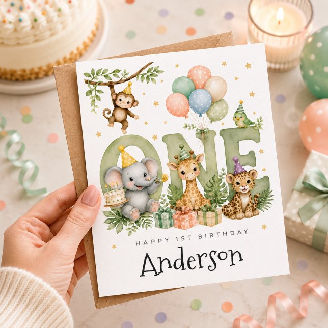 Animal 1st Birthday First Nephew Card (Creator Uploaded)