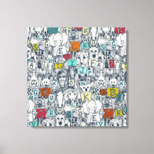 animal ABC indigo multi Canvas Print
