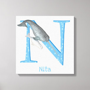 Animal ABC N is for narwhal canvas print