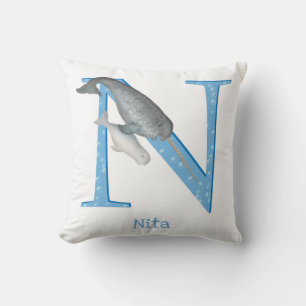 Animal ABC N is for narwhal cushion