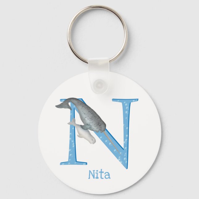 Animal ABC N is for narwhal key ring (Front)