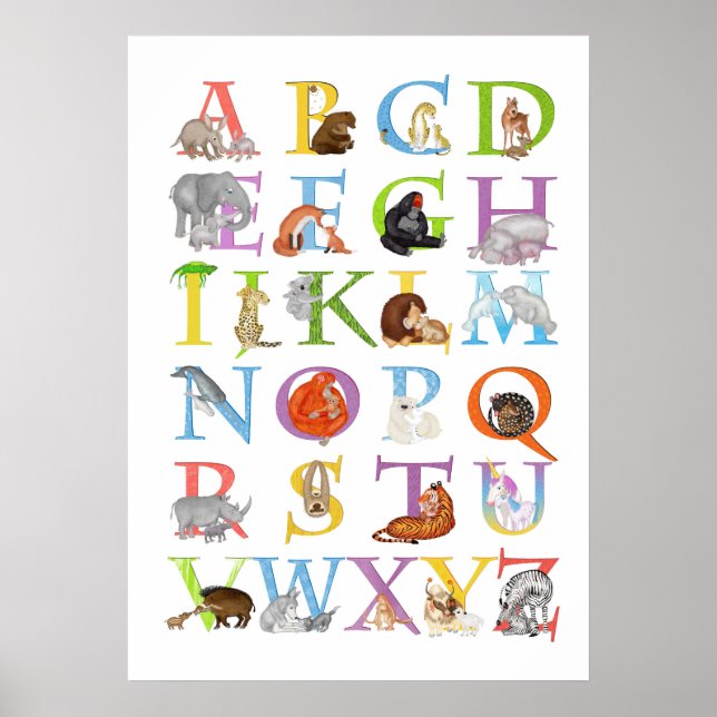 Animal ABC nursery and kids' room poster (blue) (Front)