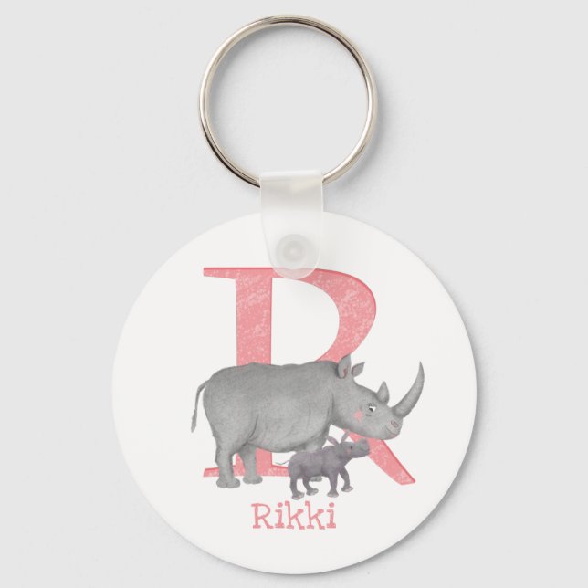 Animal ABC R is for rhino key ring (Front)