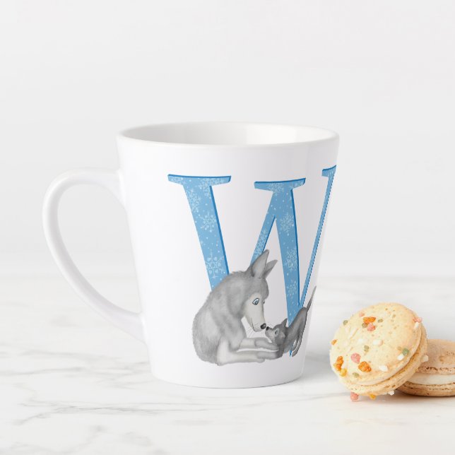 Animal ABC W is for wolf latte mug (In Situ)