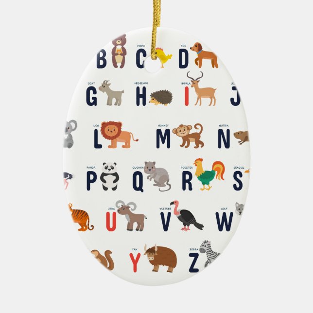 Animal ABCs - Alphabet Ceramic Tree Decoration (Front)