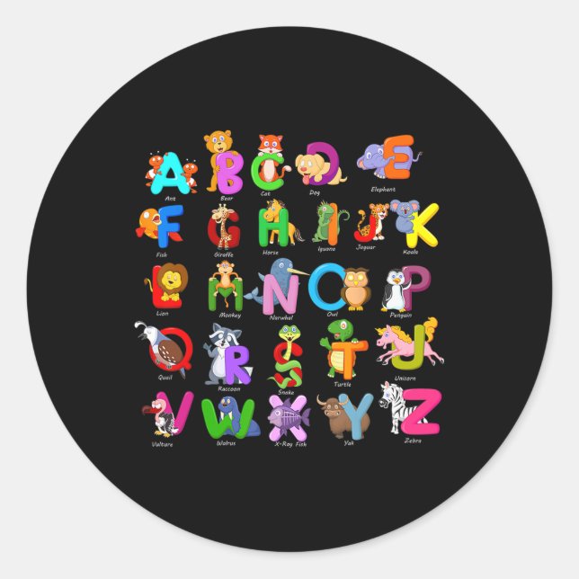 Animal Abcs Learning Kindergarten School Teacher  Classic Round Sticker (Front)