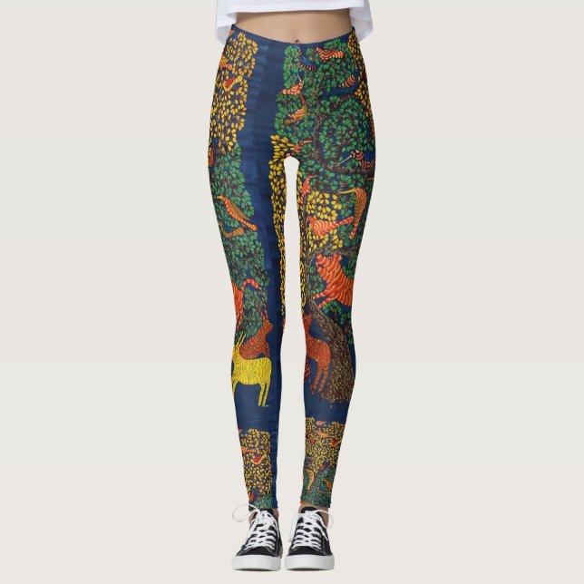animal abstract botanical illustration leggings (Front)